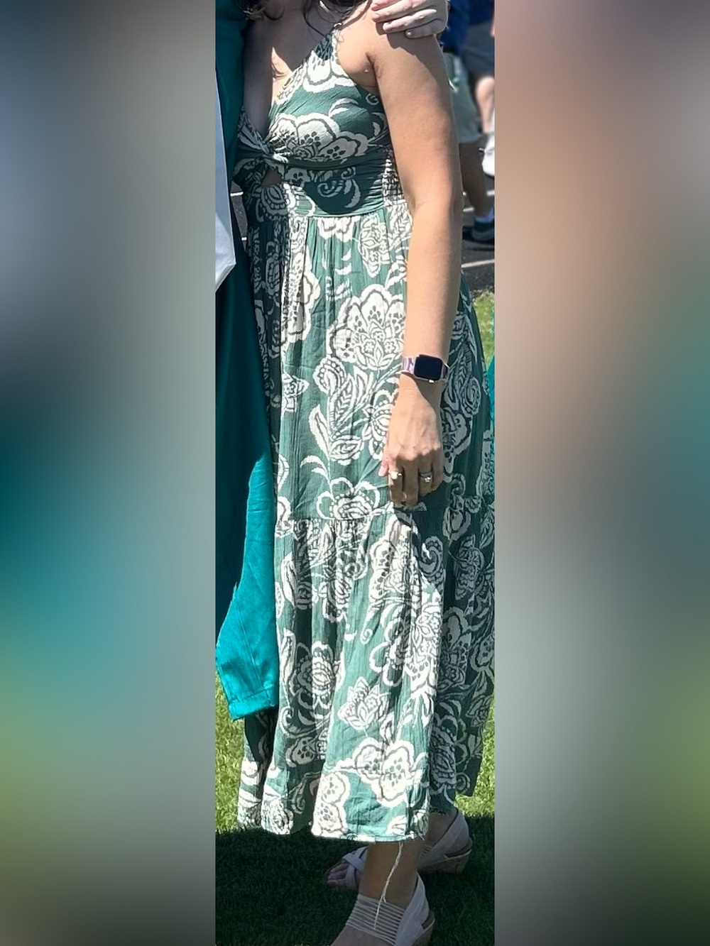 Angie Teal/green and Cream Floral Maxi Dress - Picture 8 of 8